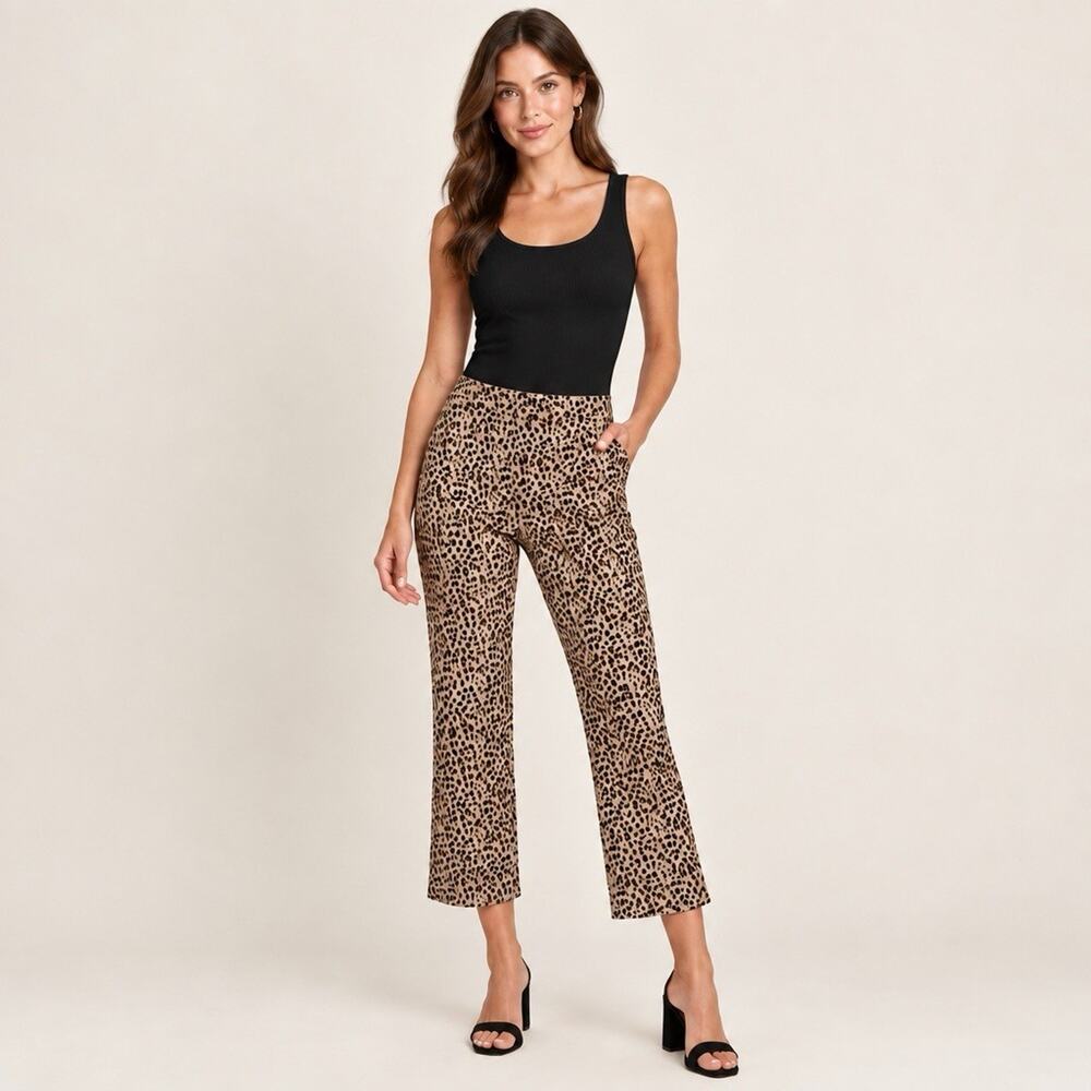 J.Crew Womens Size 10 Casual Tan Cotton Leopard Print Chino Crop Flare Pants